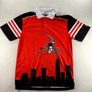 NFL Team Apparel Polo Shirt Mens‎ Orange Black Cleveland Browns Thematic Graphic